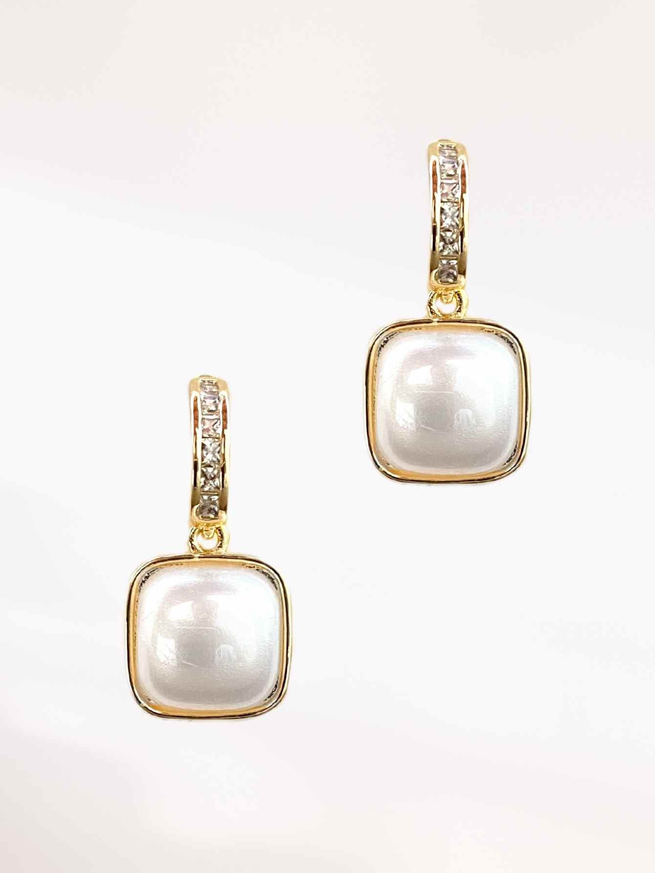 Square Shell Pearl & Crystal Earrings