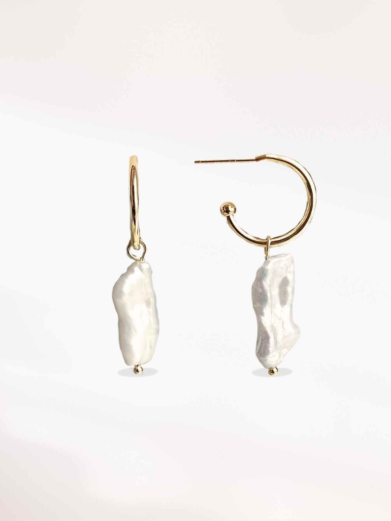 Shell Pearl Hoop Earrings
