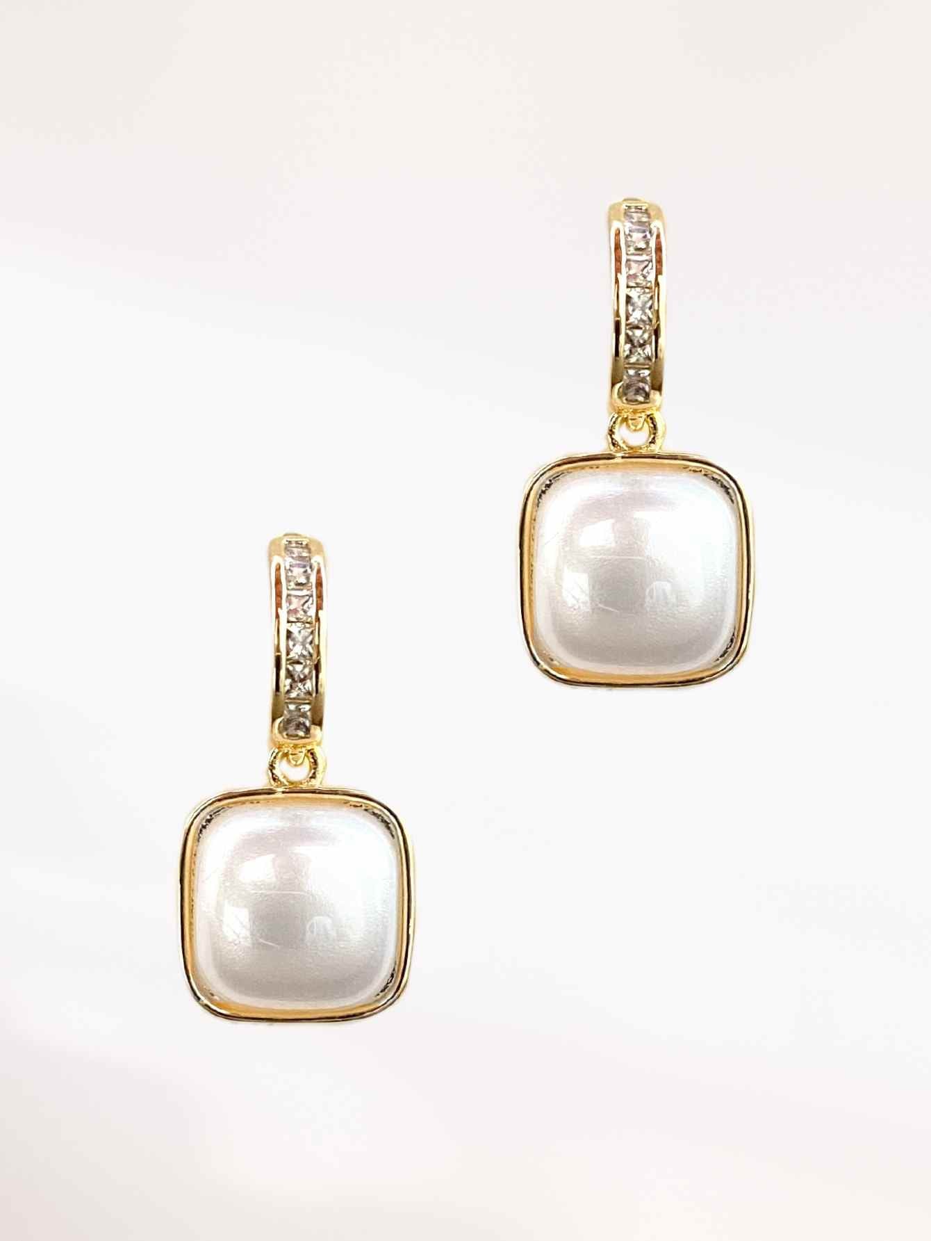 Square Pearl & Crystal Earrings