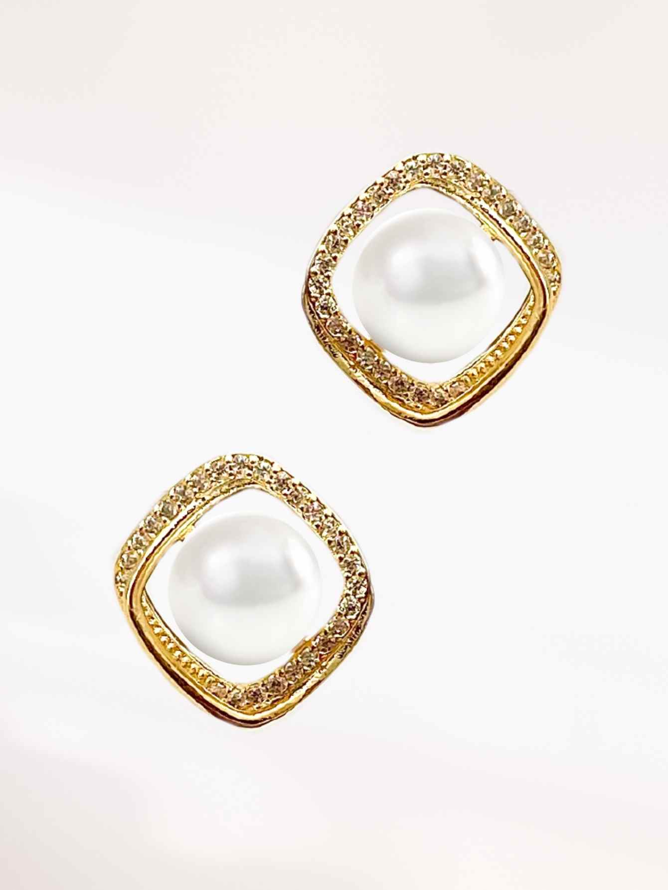 Gold Framed Pearl Earrings