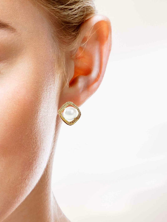 Gold Framed Pearl Earrings