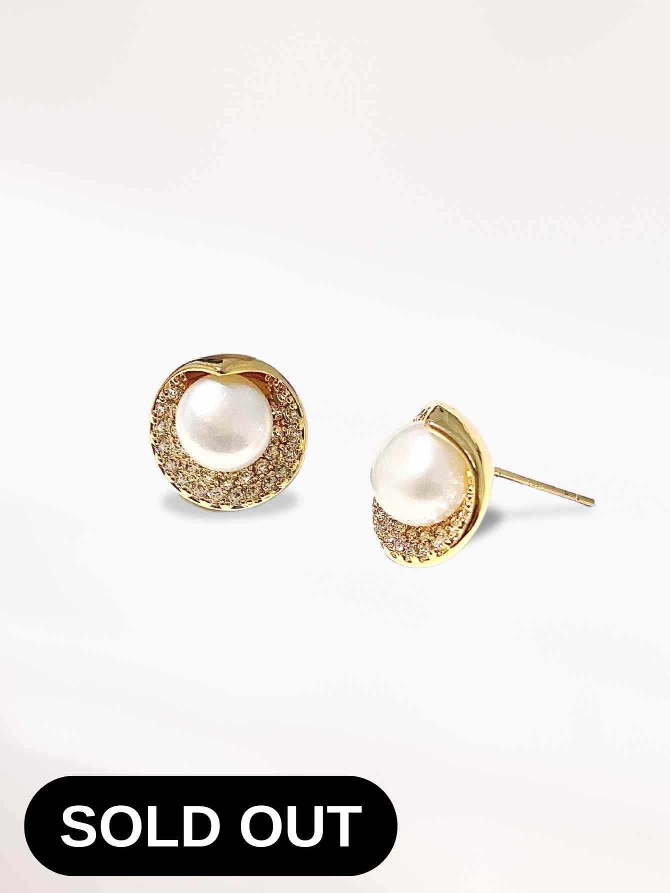 Gold Dainty Pearl Earrings